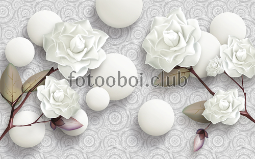 цветы, цветок, розы, шары, узоры, 3д, 3d